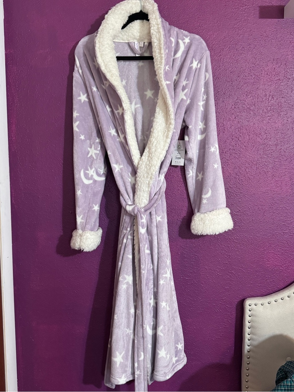Joyspun Lavender Star & Moon Plush Robe with Sherpa Trim (recycled fibers)